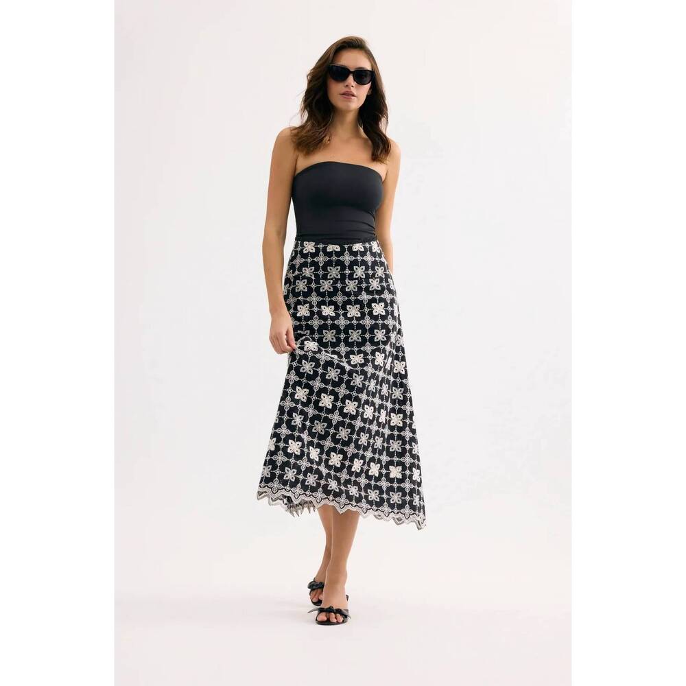 NEW LEO & UGO embroidered midi skirt in black/white